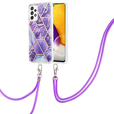 Funda Silicona Gel Goma Patron de Moda Carcasa con Acollador Cordon Lanyard Y01B para Samsung Galaxy A73 5G Morado