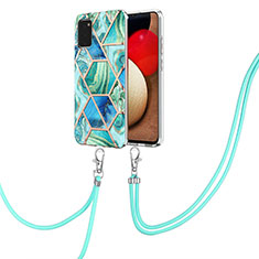 Funda Silicona Gel Goma Patron de Moda Carcasa con Acollador Cordon Lanyard Y01B para Samsung Galaxy F02S SM-E025F Verde