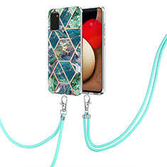 Funda Silicona Gel Goma Patron de Moda Carcasa con Acollador Cordon Lanyard Y01B para Samsung Galaxy F02S SM-E025F Verde Noche