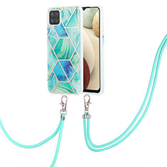 Funda Silicona Gel Goma Patron de Moda Carcasa con Acollador Cordon Lanyard Y01B para Samsung Galaxy M12 Verde