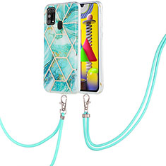 Funda Silicona Gel Goma Patron de Moda Carcasa con Acollador Cordon Lanyard Y01B para Samsung Galaxy M21s Menta Verde