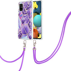 Funda Silicona Gel Goma Patron de Moda Carcasa con Acollador Cordon Lanyard Y01B para Samsung Galaxy M40S Morado