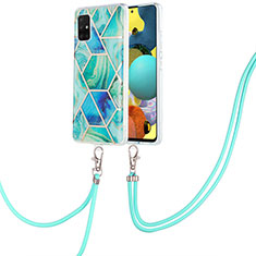 Funda Silicona Gel Goma Patron de Moda Carcasa con Acollador Cordon Lanyard Y01B para Samsung Galaxy M40S Verde