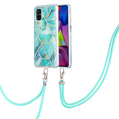 Funda Silicona Gel Goma Patron de Moda Carcasa con Acollador Cordon Lanyard Y01B para Samsung Galaxy M51 Menta Verde