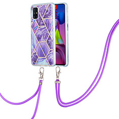 Funda Silicona Gel Goma Patron de Moda Carcasa con Acollador Cordon Lanyard Y01B para Samsung Galaxy M51 Morado