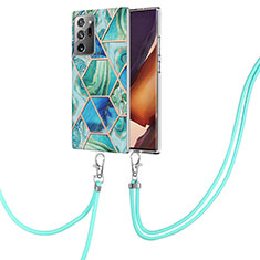 Funda Silicona Gel Goma Patron de Moda Carcasa con Acollador Cordon Lanyard Y01B para Samsung Galaxy Note 20 Ultra 5G Verde