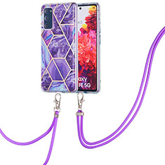 Funda Silicona Gel Goma Patron de Moda Carcasa con Acollador Cordon Lanyard Y01B para Samsung Galaxy S20 FE (2022) 5G Morado