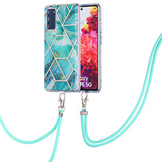 Funda Silicona Gel Goma Patron de Moda Carcasa con Acollador Cordon Lanyard Y01B para Samsung Galaxy S20 FE 4G Menta Verde