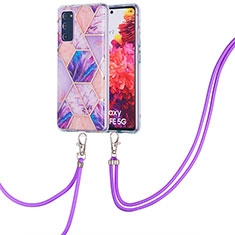 Funda Silicona Gel Goma Patron de Moda Carcasa con Acollador Cordon Lanyard Y01B para Samsung Galaxy S20 FE 4G Purpura Claro