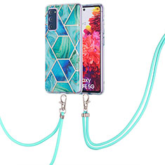 Funda Silicona Gel Goma Patron de Moda Carcasa con Acollador Cordon Lanyard Y01B para Samsung Galaxy S20 FE 4G Verde