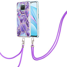 Funda Silicona Gel Goma Patron de Moda Carcasa con Acollador Cordon Lanyard Y01B para Xiaomi Mi 10i 5G Morado