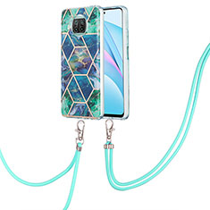 Funda Silicona Gel Goma Patron de Moda Carcasa con Acollador Cordon Lanyard Y01B para Xiaomi Mi 10i 5G Verde Noche