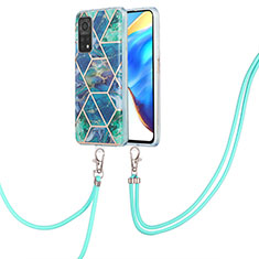 Funda Silicona Gel Goma Patron de Moda Carcasa con Acollador Cordon Lanyard Y01B para Xiaomi Mi 10T 5G Verde Noche