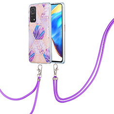 Funda Silicona Gel Goma Patron de Moda Carcasa con Acollador Cordon Lanyard Y01B para Xiaomi Mi 10T Pro 5G Purpura Claro