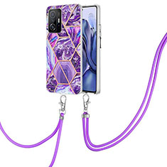 Funda Silicona Gel Goma Patron de Moda Carcasa con Acollador Cordon Lanyard Y01B para Xiaomi Mi 11T 5G Morado