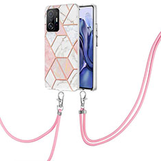 Funda Silicona Gel Goma Patron de Moda Carcasa con Acollador Cordon Lanyard Y01B para Xiaomi Mi 11T 5G Rosa