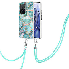 Funda Silicona Gel Goma Patron de Moda Carcasa con Acollador Cordon Lanyard Y01B para Xiaomi Mi 11T Pro 5G Menta Verde