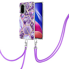 Funda Silicona Gel Goma Patron de Moda Carcasa con Acollador Cordon Lanyard Y01B para Xiaomi Mi 11X 5G Morado