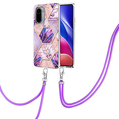 Funda Silicona Gel Goma Patron de Moda Carcasa con Acollador Cordon Lanyard Y01B para Xiaomi Mi 11X 5G Purpura Claro