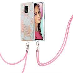 Funda Silicona Gel Goma Patron de Moda Carcasa con Acollador Cordon Lanyard Y01B para Xiaomi Poco M2 Pro Rosa