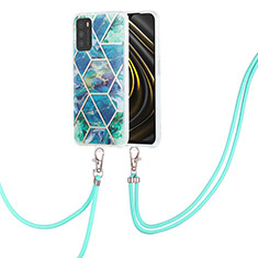 Funda Silicona Gel Goma Patron de Moda Carcasa con Acollador Cordon Lanyard Y01B para Xiaomi Poco M3 Verde Noche