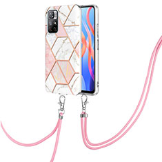 Funda Silicona Gel Goma Patron de Moda Carcasa con Acollador Cordon Lanyard Y01B para Xiaomi Poco M4 Pro 5G Rosa