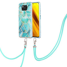 Funda Silicona Gel Goma Patron de Moda Carcasa con Acollador Cordon Lanyard Y01B para Xiaomi Poco X3 NFC Menta Verde