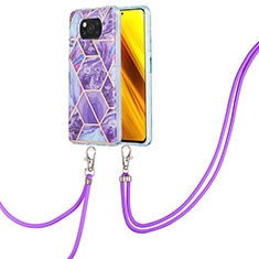 Funda Silicona Gel Goma Patron de Moda Carcasa con Acollador Cordon Lanyard Y01B para Xiaomi Poco X3 NFC Morado