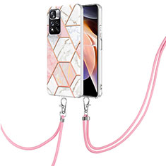 Funda Silicona Gel Goma Patron de Moda Carcasa con Acollador Cordon Lanyard Y01B para Xiaomi Poco X4 NFC Rosa