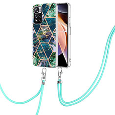 Funda Silicona Gel Goma Patron de Moda Carcasa con Acollador Cordon Lanyard Y01B para Xiaomi Poco X4 NFC Verde Noche