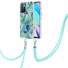 Funda Silicona Gel Goma Patron de Moda Carcasa con Acollador Cordon Lanyard Y01B para Xiaomi Redmi 10 (2022) Verde