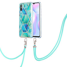 Funda Silicona Gel Goma Patron de Moda Carcasa con Acollador Cordon Lanyard Y01B para Xiaomi Redmi 9A Verde