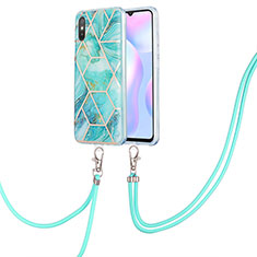 Funda Silicona Gel Goma Patron de Moda Carcasa con Acollador Cordon Lanyard Y01B para Xiaomi Redmi 9i Menta Verde