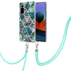 Funda Silicona Gel Goma Patron de Moda Carcasa con Acollador Cordon Lanyard Y01B para Xiaomi Redmi Note 10 Pro Max Verde Noche