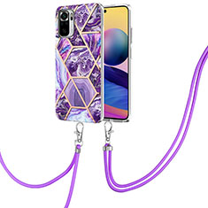 Funda Silicona Gel Goma Patron de Moda Carcasa con Acollador Cordon Lanyard Y01B para Xiaomi Redmi Note 10S 4G Morado