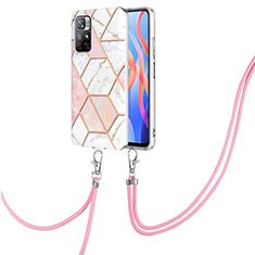 Funda Silicona Gel Goma Patron de Moda Carcasa con Acollador Cordon Lanyard Y01B para Xiaomi Redmi Note 11 5G Rosa