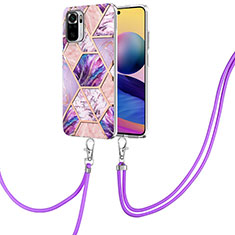 Funda Silicona Gel Goma Patron de Moda Carcasa con Acollador Cordon Lanyard Y01B para Xiaomi Redmi Note 11 SE India 4G Purpura Claro