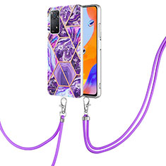 Funda Silicona Gel Goma Patron de Moda Carcasa con Acollador Cordon Lanyard Y01B para Xiaomi Redmi Note 12 Pro 4G Morado