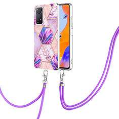 Funda Silicona Gel Goma Patron de Moda Carcasa con Acollador Cordon Lanyard Y01B para Xiaomi Redmi Note 12 Pro 4G Purpura Claro