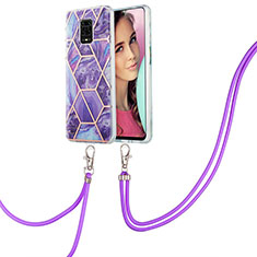 Funda Silicona Gel Goma Patron de Moda Carcasa con Acollador Cordon Lanyard Y01B para Xiaomi Redmi Note 9 Pro Morado