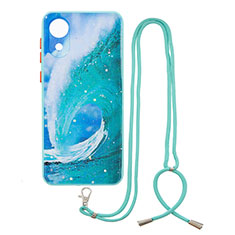 Funda Silicona Gel Goma Patron de Moda Carcasa con Acollador Cordon Lanyard Y01X para Samsung Galaxy A03 Core Verde