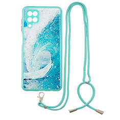 Funda Silicona Gel Goma Patron de Moda Carcasa con Acollador Cordon Lanyard Y01X para Samsung Galaxy A12 Nacho Verde