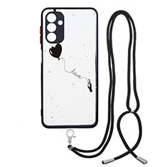 Funda Silicona Gel Goma Patron de Moda Carcasa con Acollador Cordon Lanyard Y01X para Samsung Galaxy A13 5G Negro