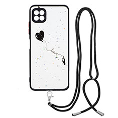 Funda Silicona Gel Goma Patron de Moda Carcasa con Acollador Cordon Lanyard Y01X para Samsung Galaxy A22s 5G Negro