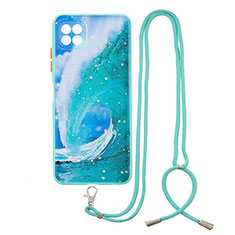 Funda Silicona Gel Goma Patron de Moda Carcasa con Acollador Cordon Lanyard Y01X para Samsung Galaxy A22s 5G Verde