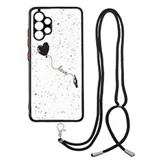 Funda Silicona Gel Goma Patron de Moda Carcasa con Acollador Cordon Lanyard Y01X para Samsung Galaxy A32 4G Negro