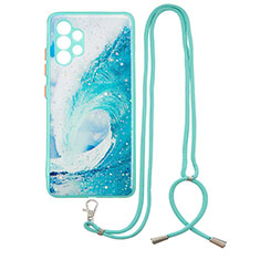 Funda Silicona Gel Goma Patron de Moda Carcasa con Acollador Cordon Lanyard Y01X para Samsung Galaxy A32 5G Verde