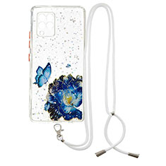 Funda Silicona Gel Goma Patron de Moda Carcasa con Acollador Cordon Lanyard Y01X para Samsung Galaxy A42 5G Azul