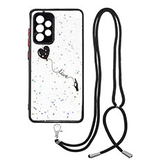 Funda Silicona Gel Goma Patron de Moda Carcasa con Acollador Cordon Lanyard Y01X para Samsung Galaxy A72 5G Negro