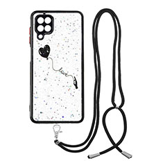 Funda Silicona Gel Goma Patron de Moda Carcasa con Acollador Cordon Lanyard Y01X para Samsung Galaxy F12 Negro